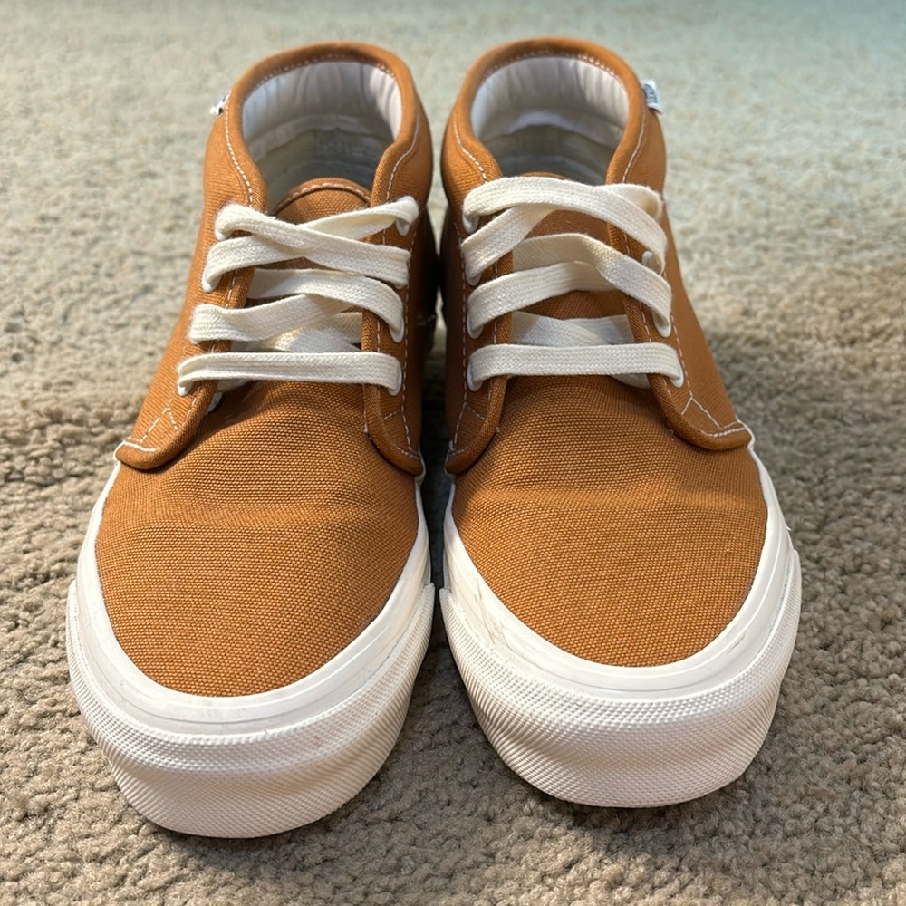 burnt orange, short high-top vans